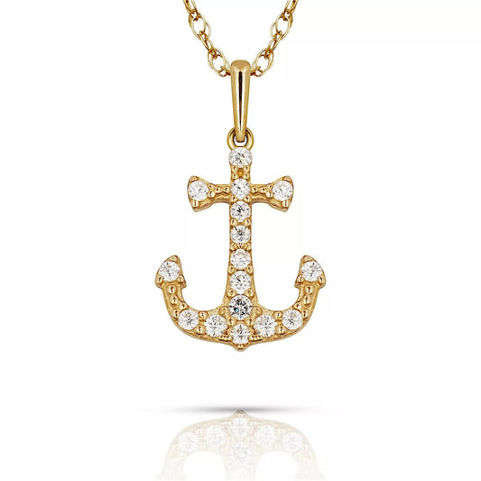 14K Yellow & White Gold Anchor Pendant For Women
