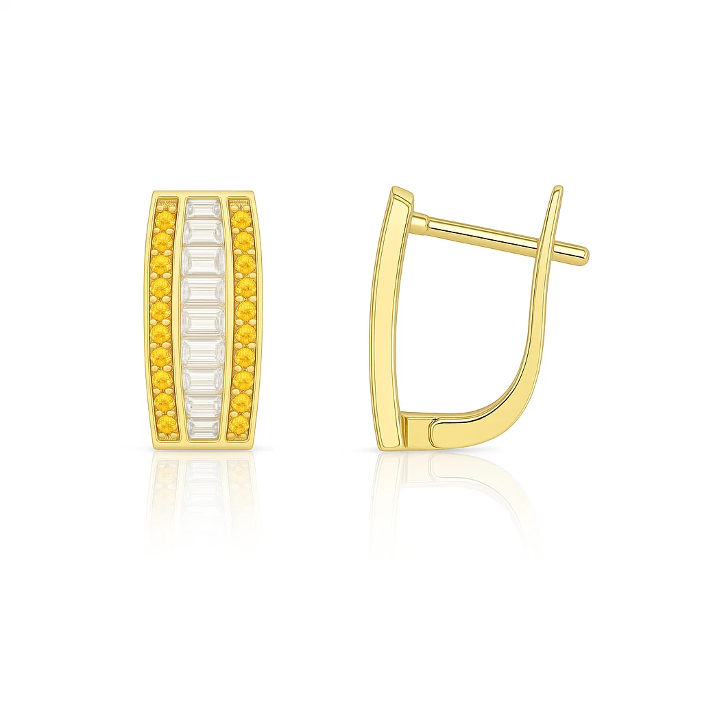 14k Yellow Gold CZ Beautiful Leverback Earrings for Women