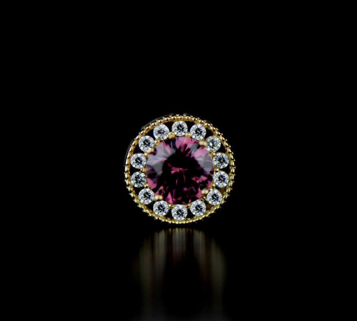 14k Yellow Gold Halo Round Pendant