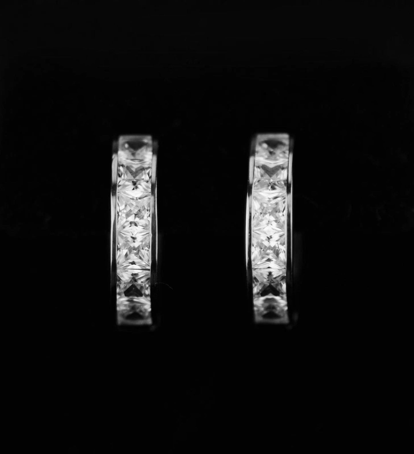 14K White Gold Princess Cut Huggie Hoop Earrings