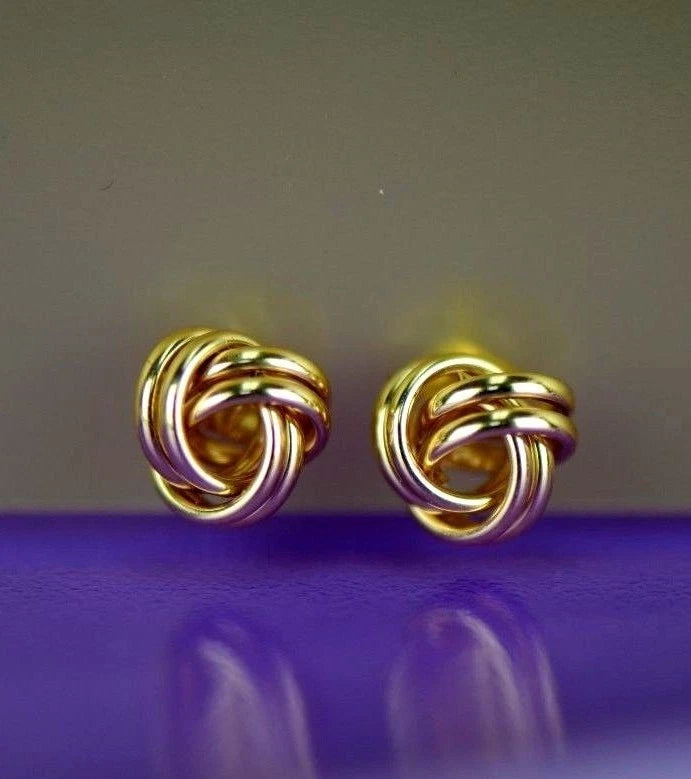 14K Yellow and White Gold Polished Love Knot Stud Earrings