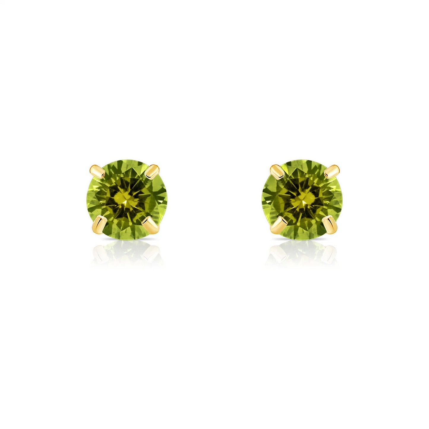 14K Solid Yellow Gold 6mm Round Birthstone Stud Earrings with screw back