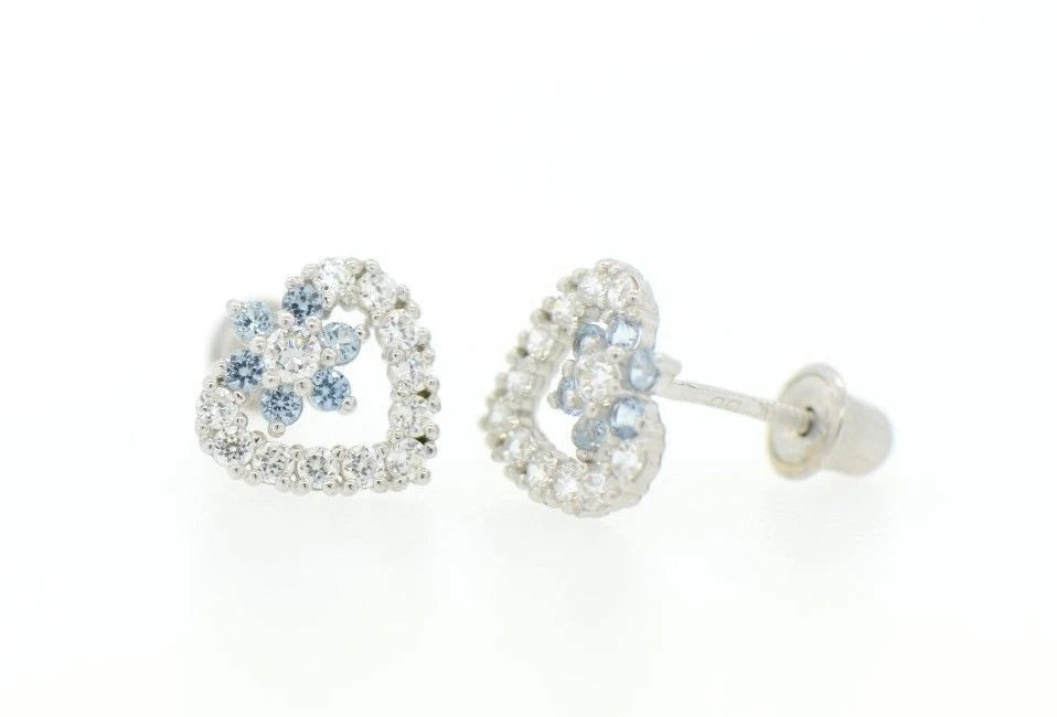14K White Gold Heart Shape CZ Stud Earrings