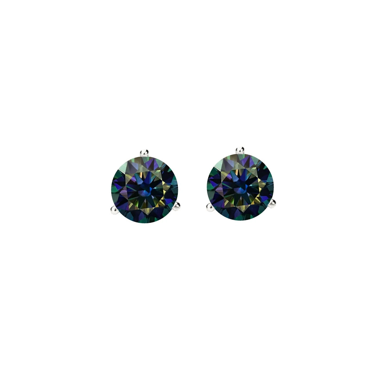 14KGold GRACertifiedD-VVS1 Rainbow Blue Moissanite Push Back Stud Earrings