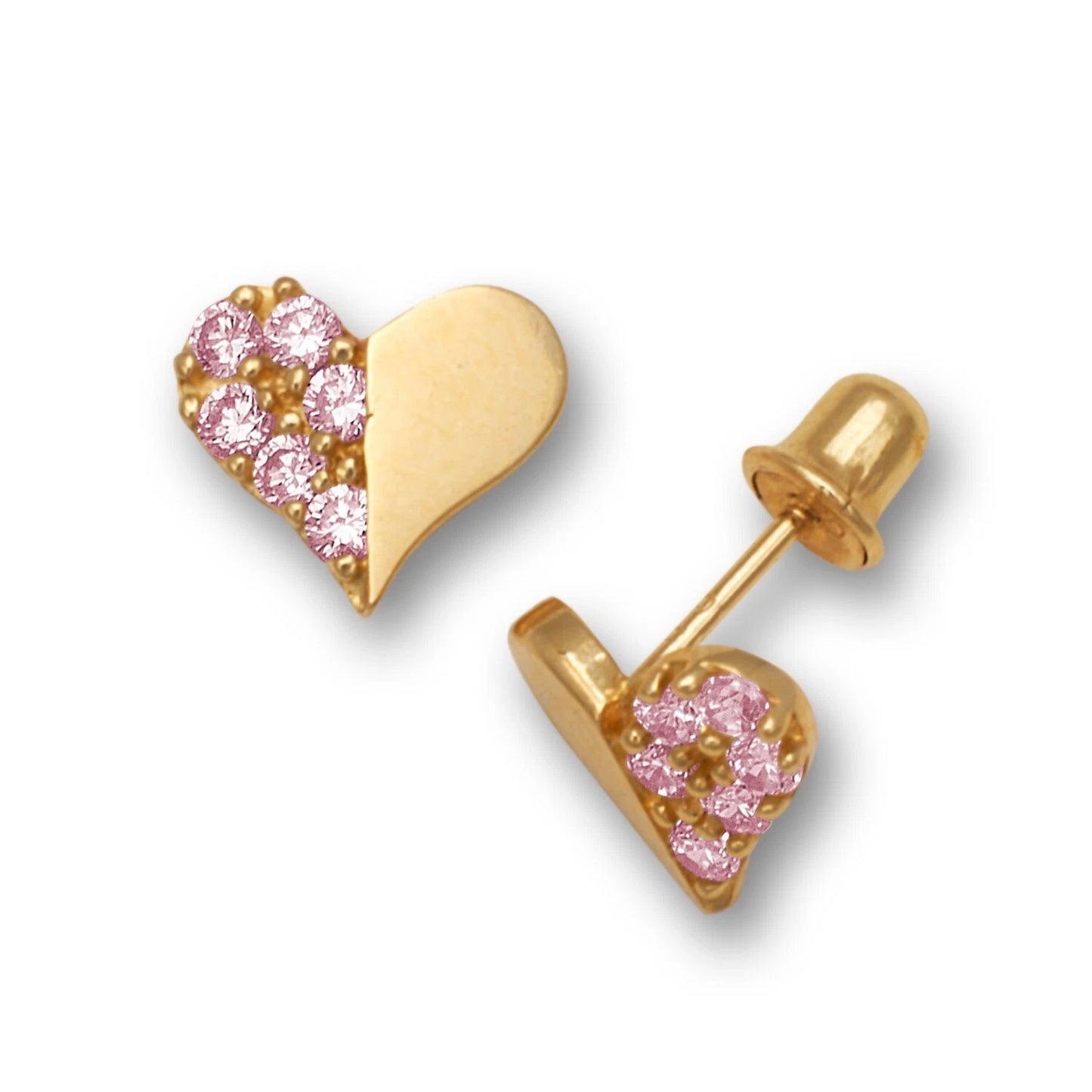 14K Yellow & White Gold Love Heart CZ Stud Earrings for Women