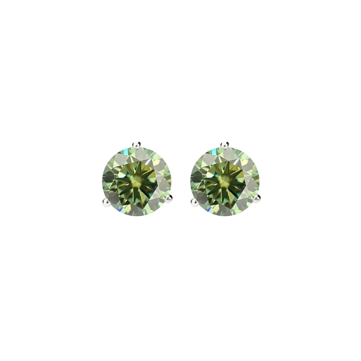 14KGold GRACertifiedD-VVS1 Green Moissanite Martini Push Back Stud Earrings