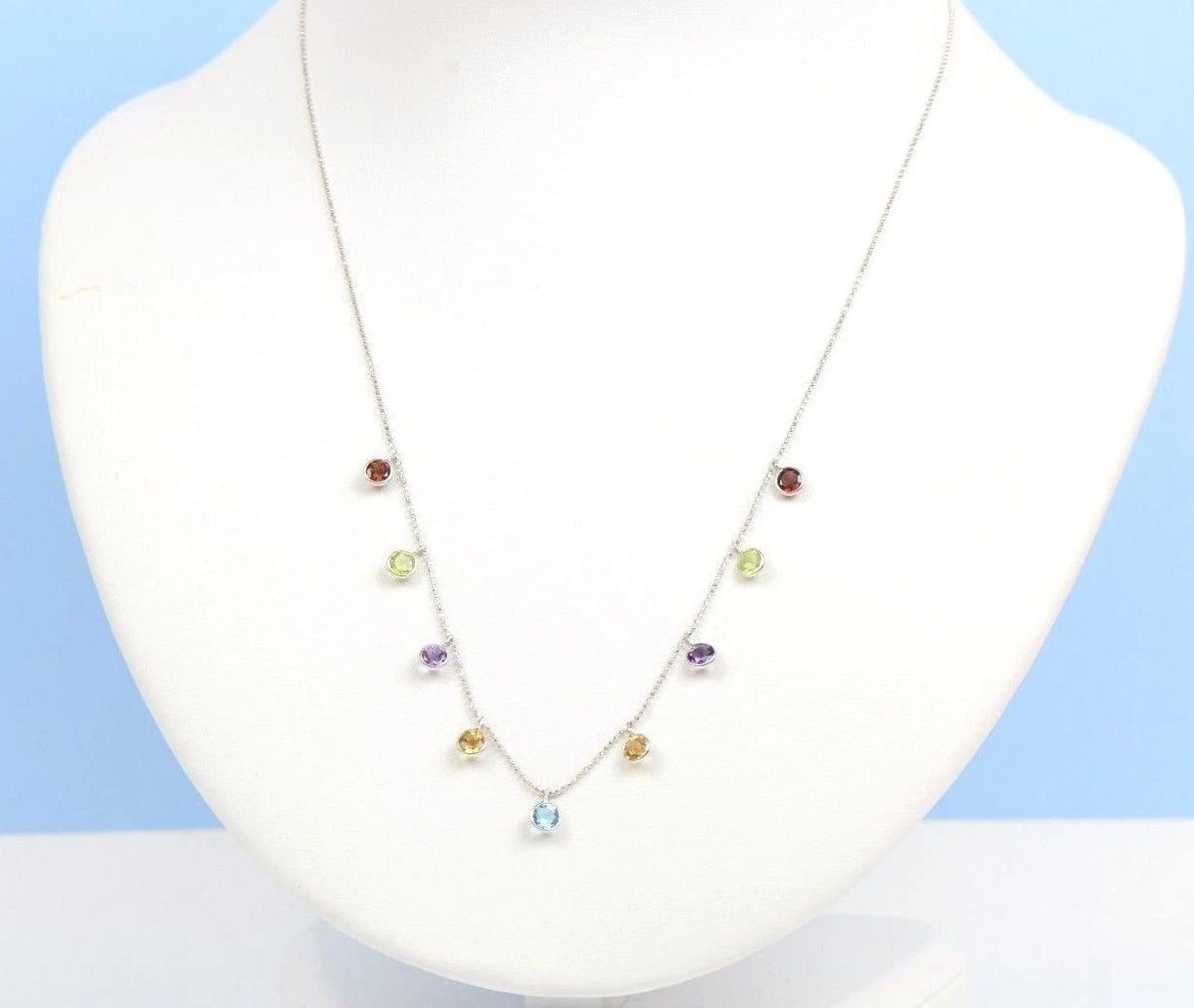 14k White Gold Round Multi-color CZ by the yard 18" Cleopatra Necklace