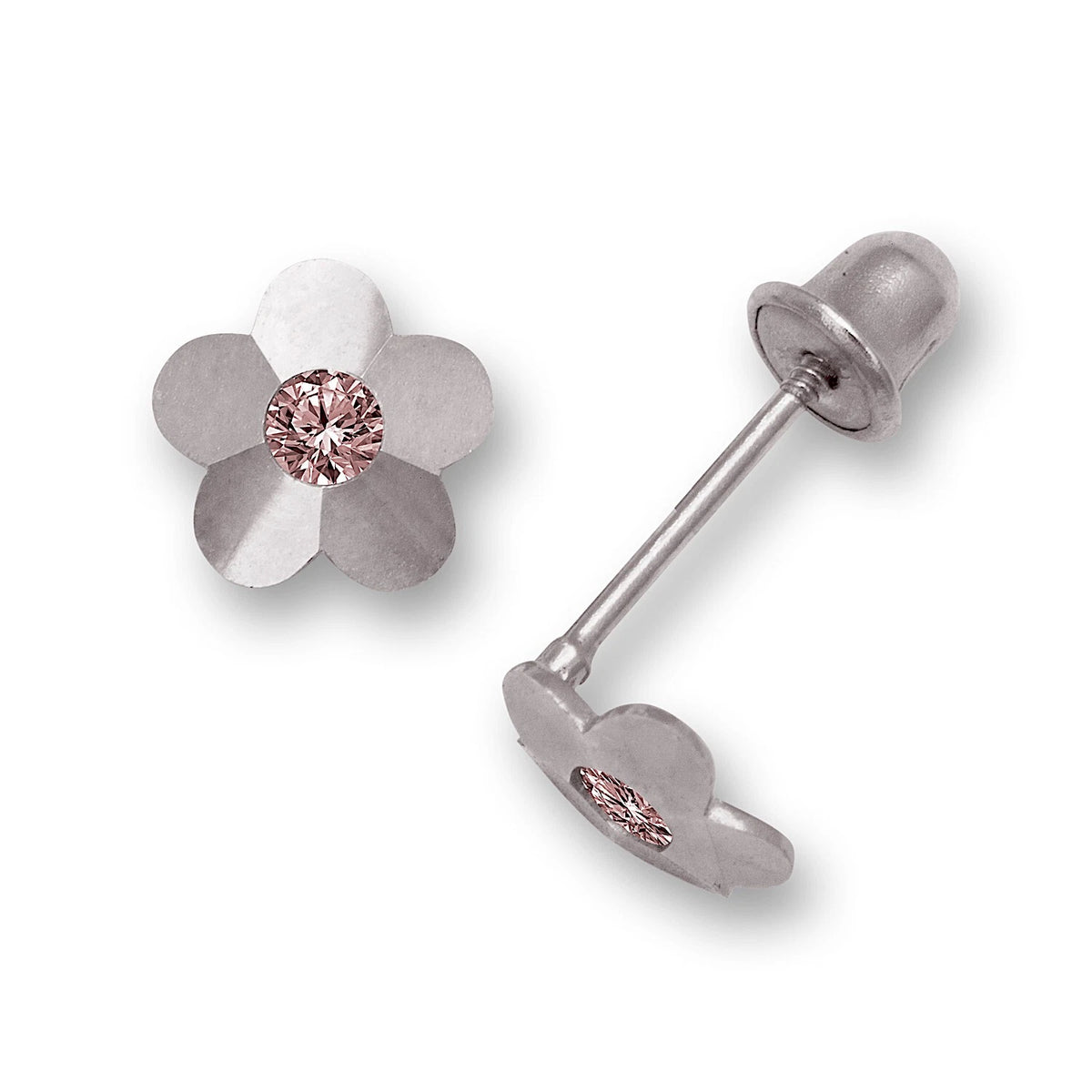 14K Yellow & White Gold Flower Screw Back Stud Earrings for Baby Girl