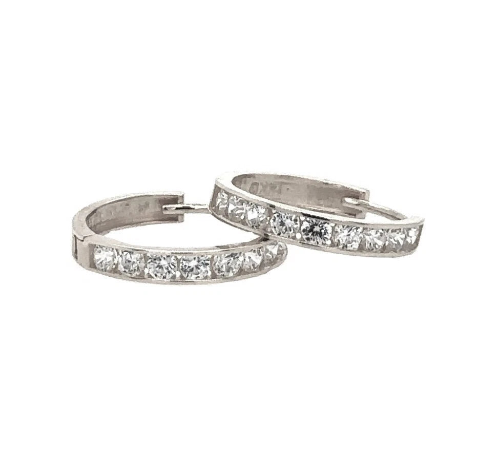 14K White Gold Huggie High Shine Polish Hoop Earrings