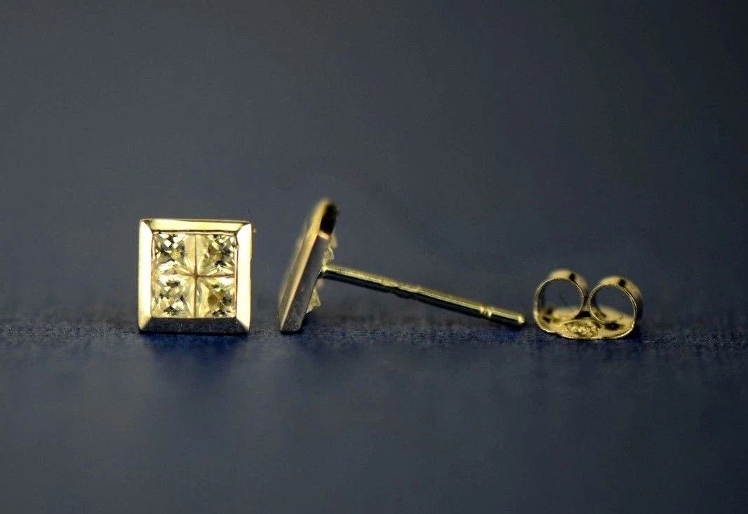 14K Yellow or White Gold Fancy Square CZ Stud Earring