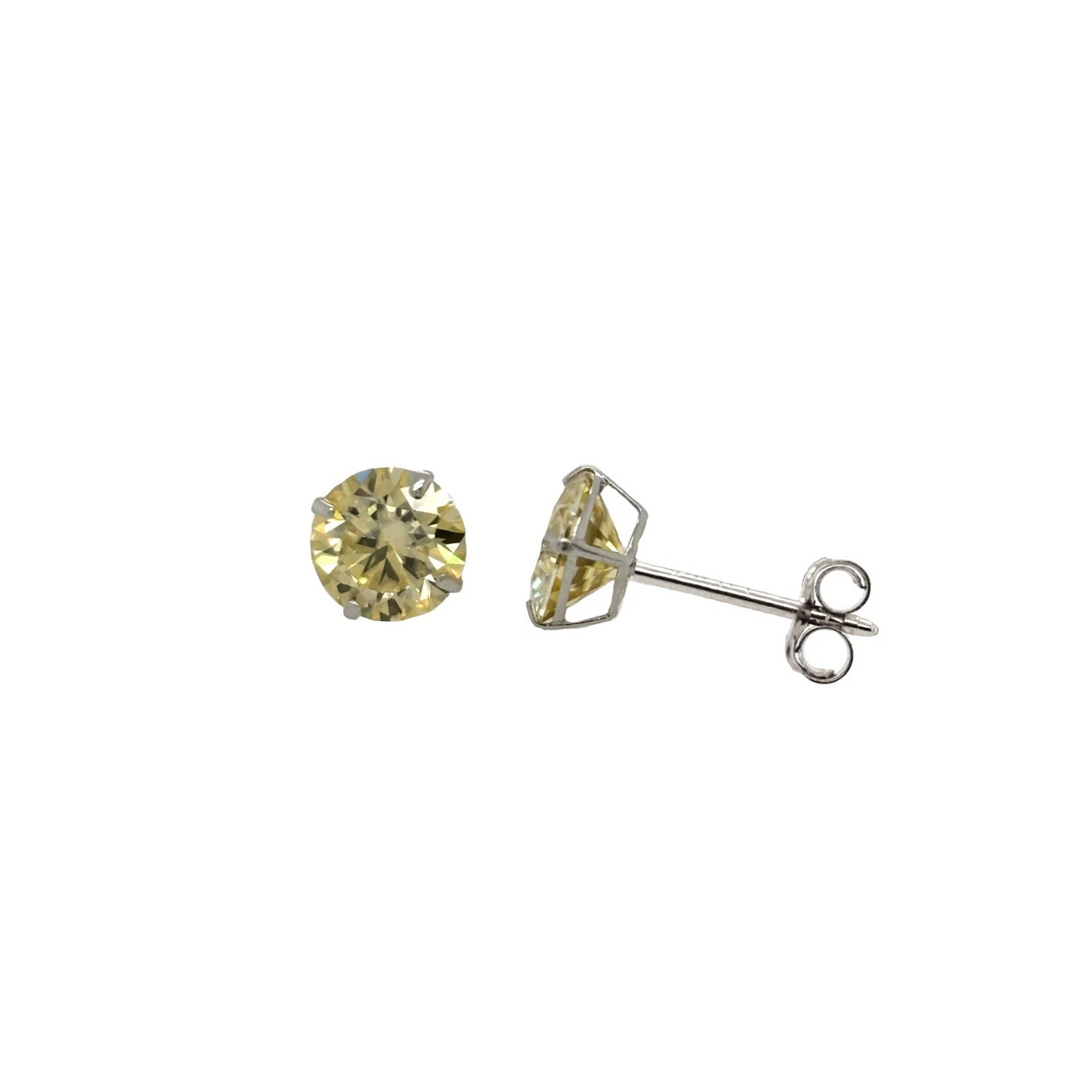 14K Gold GRA Certified D-VVS1 Lemon Yellow Moissanite Push Back Studs Earrings