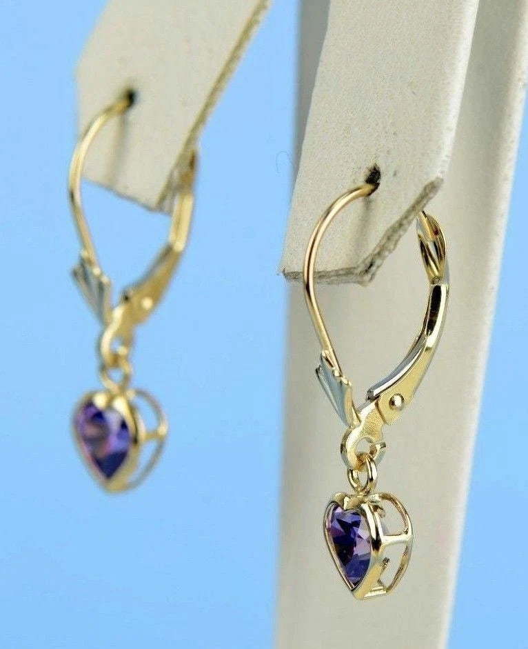 14k White Gold Dangle Bezel Heart CZ Leverback Pierced Earrings Birthstone 5x5MM