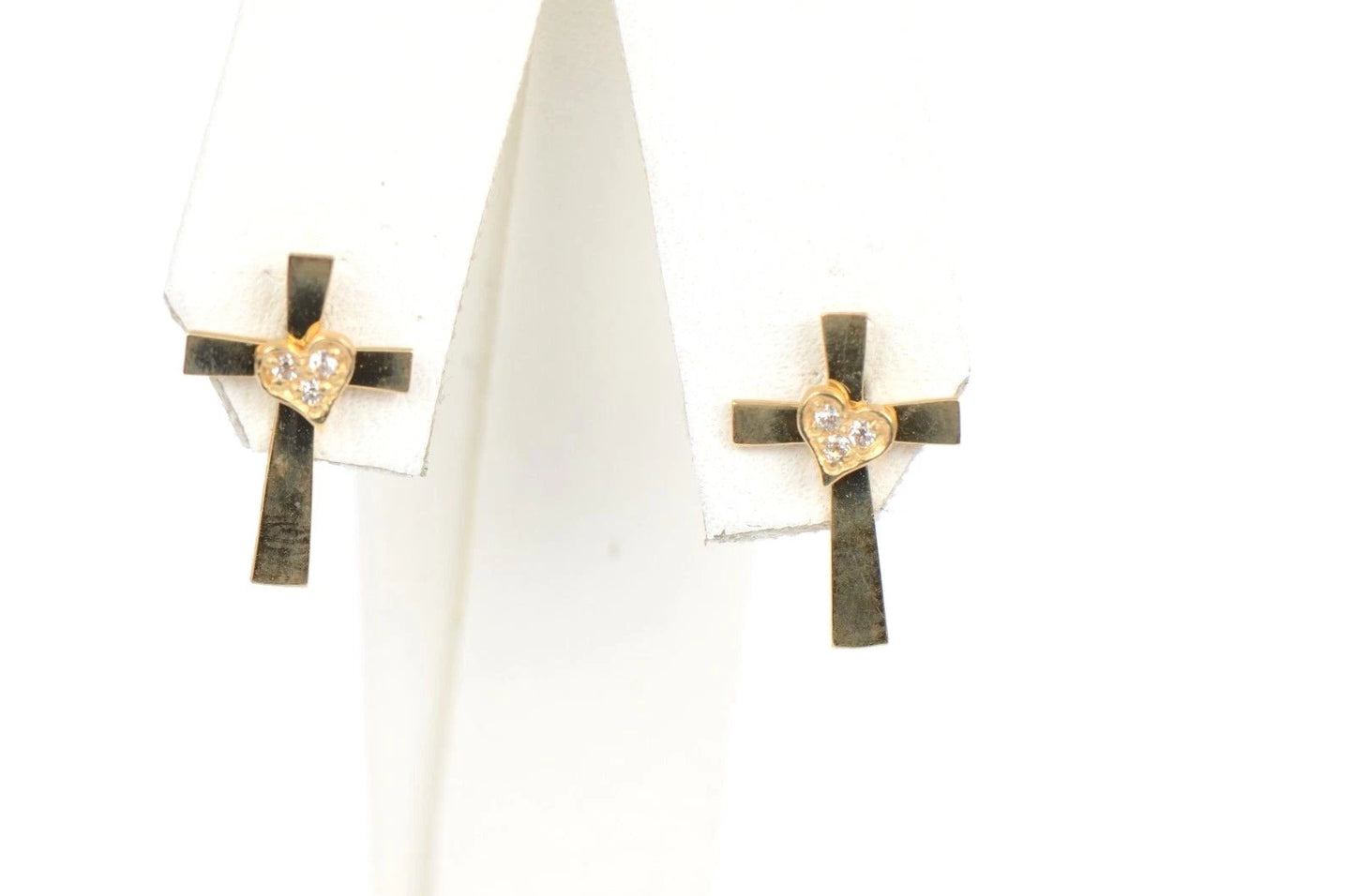 14K Yellow or White Gold Heart CZ Cross