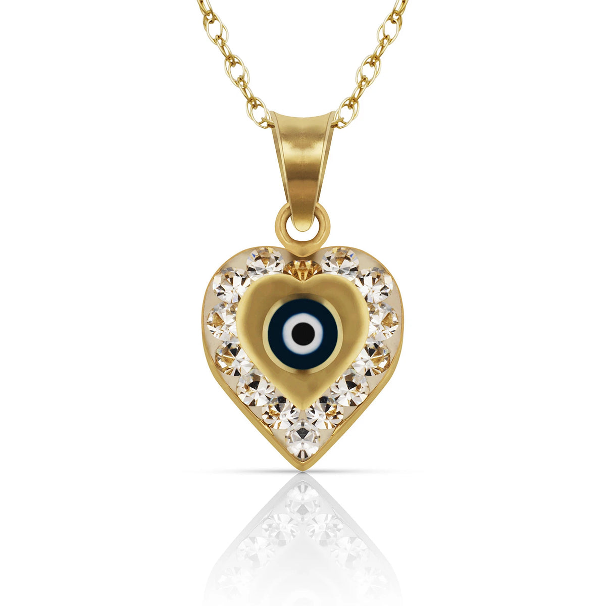 14k Yellow or White Gold CZ Heart Evil Eye Pendants
