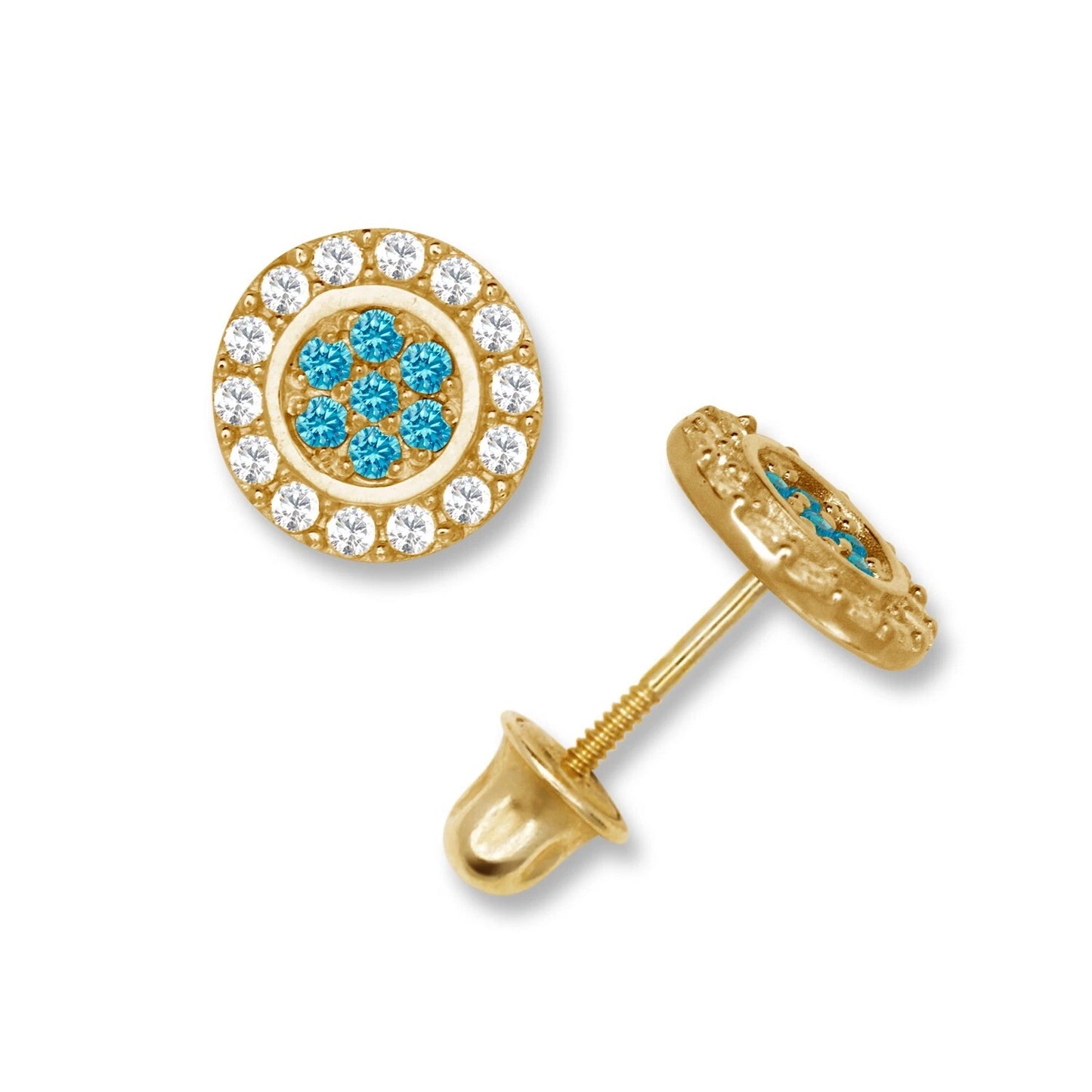 14K Yellow & White Gold Round Shaped Beutiful Screw Back Stud Earrings for Women