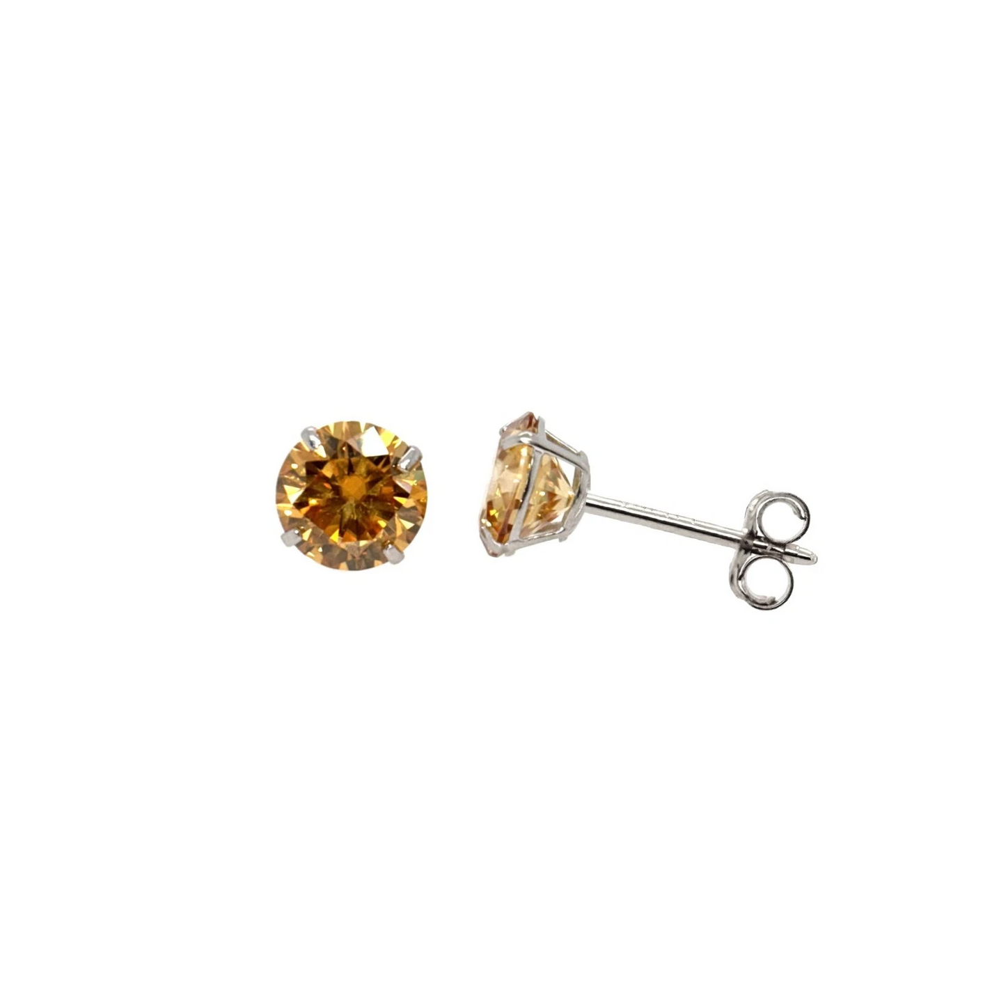 14K Gold Certified GRA D-VVS1 Round Champagne Moissanite Push Back Studs Earrings