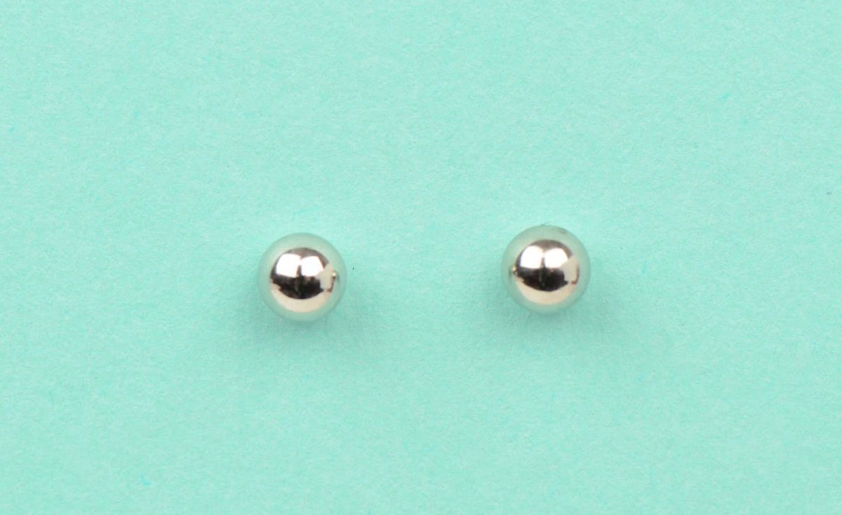 14k White Gold Ball stud earrings with screw back round High Polish