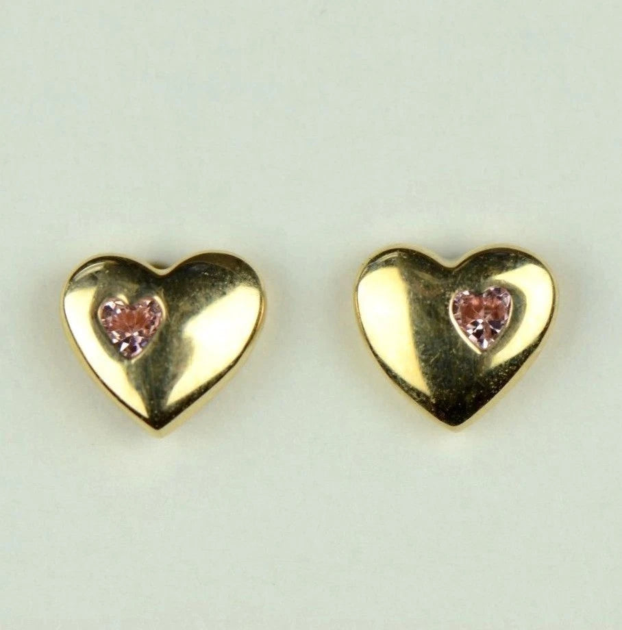 14K White or Yellow Gold Heart One Side Stone Shape CZ Stud Earrings