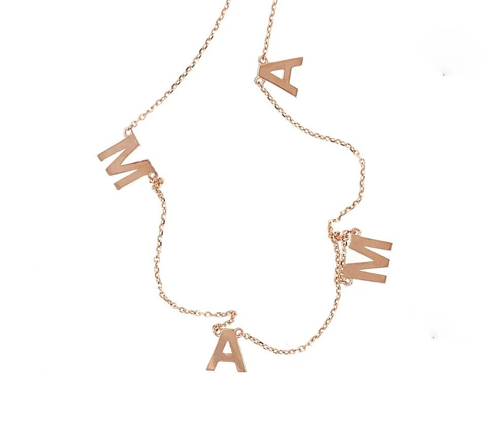 14K Yellow/ White/ Rose Gold "MAMA" Charm Necklace