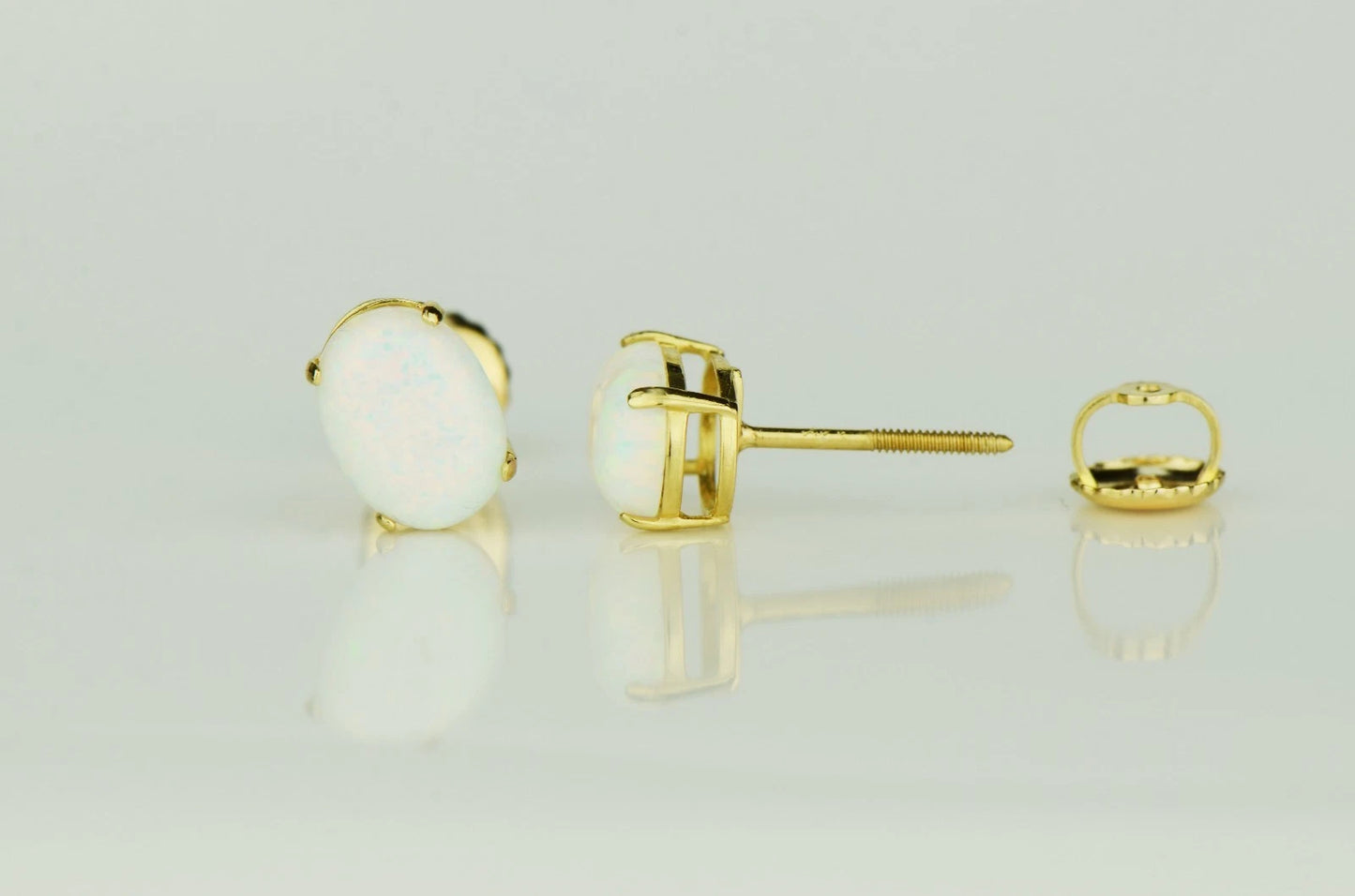 14k Yellow & White Gold Oval Opal Screw Back Stud Earrings for Earrings