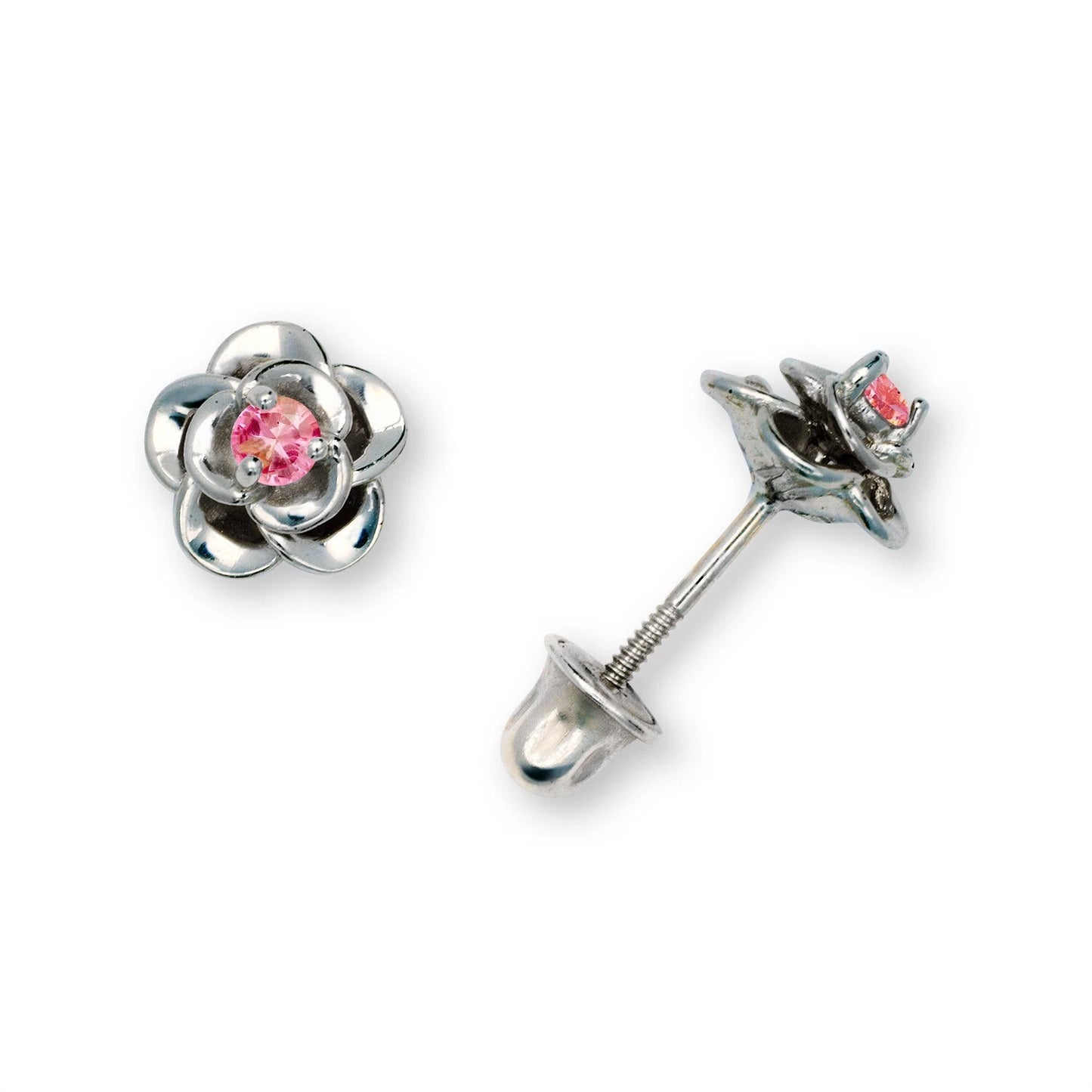 14K Yellow & White Gold CZ Flower Beautiful Earrings for Girls