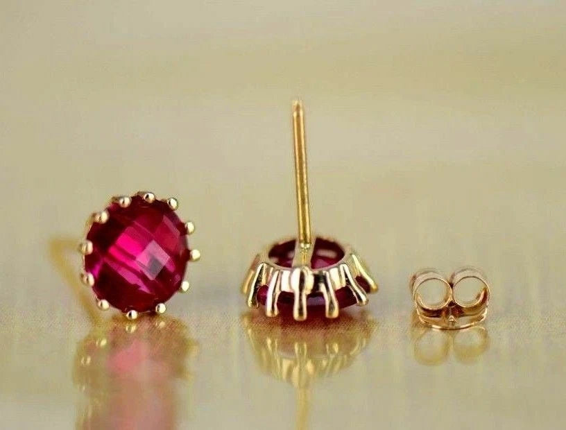 14k Solid Yellow Gold 6mm Round Birthstone Push Back Earrings