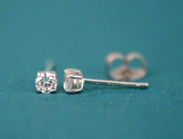 14k Heavy Basket White Gold Round AAA Quality CZ Stud with push back