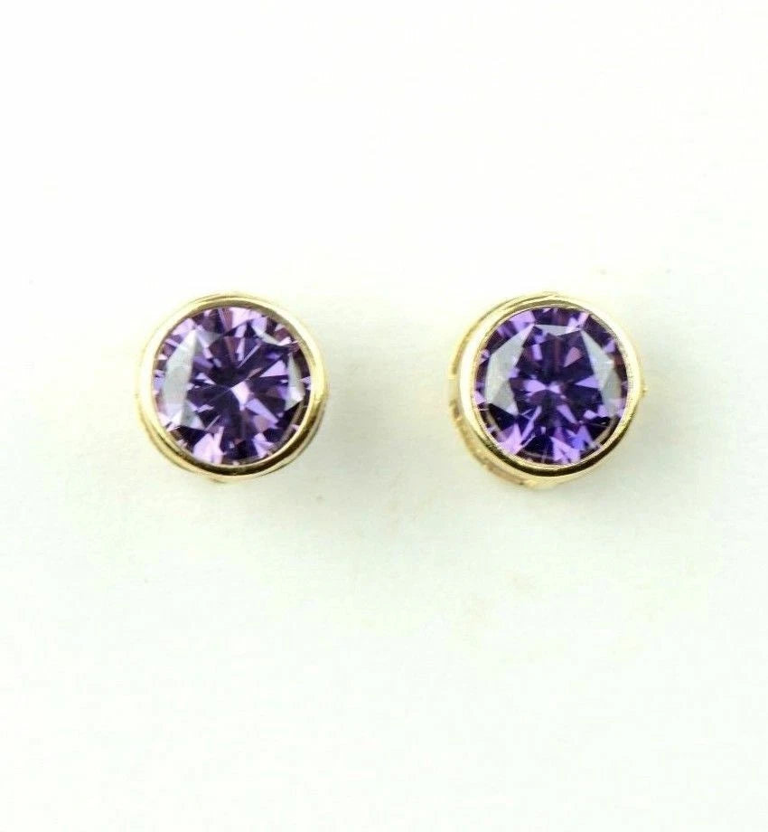 14K Round Bezel Set Yellow Gold Birthstone Earrings
