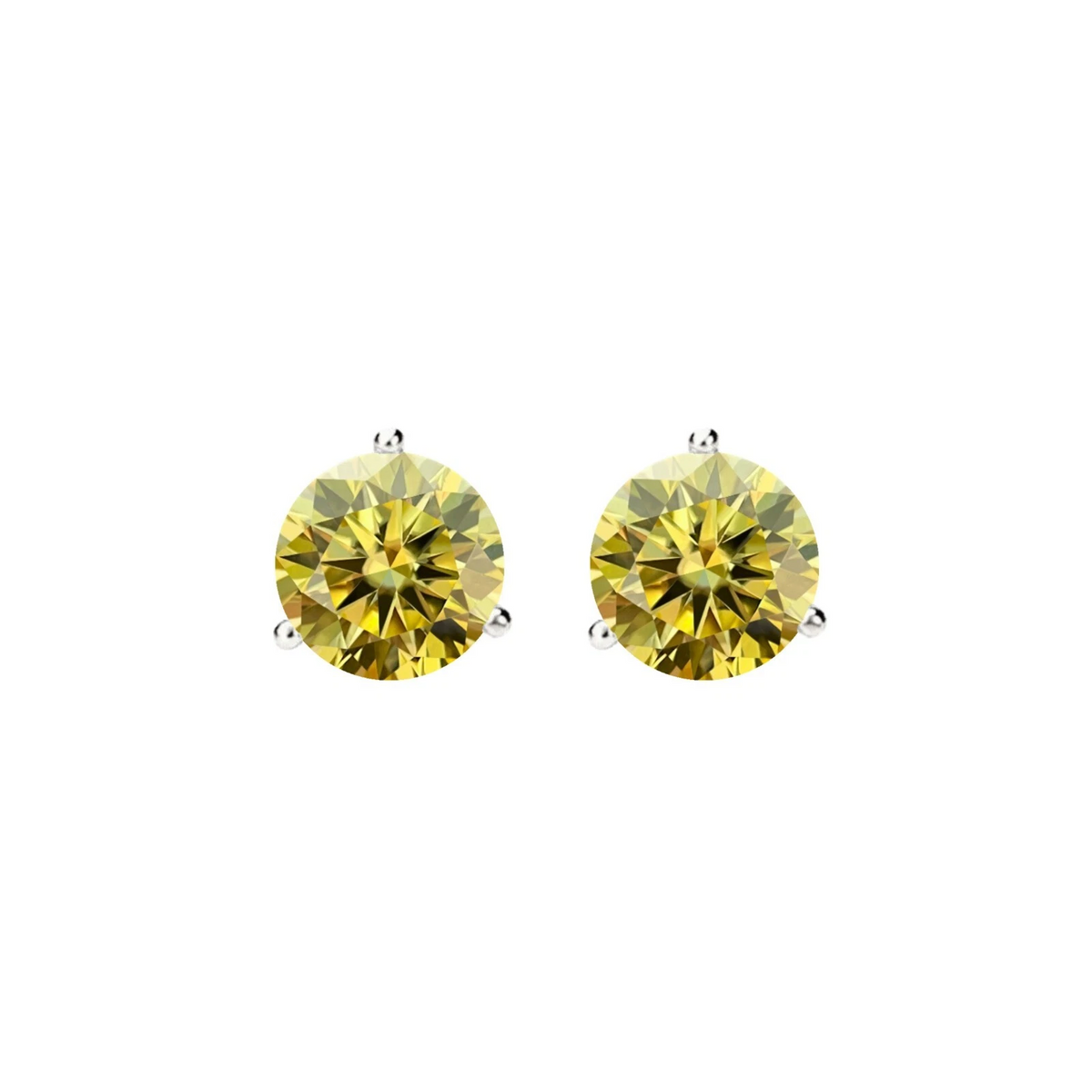 14K Gold GRA CertifiedD-VVS1 Lemon Yellow Moissanite Screw Back Stud Earrings
