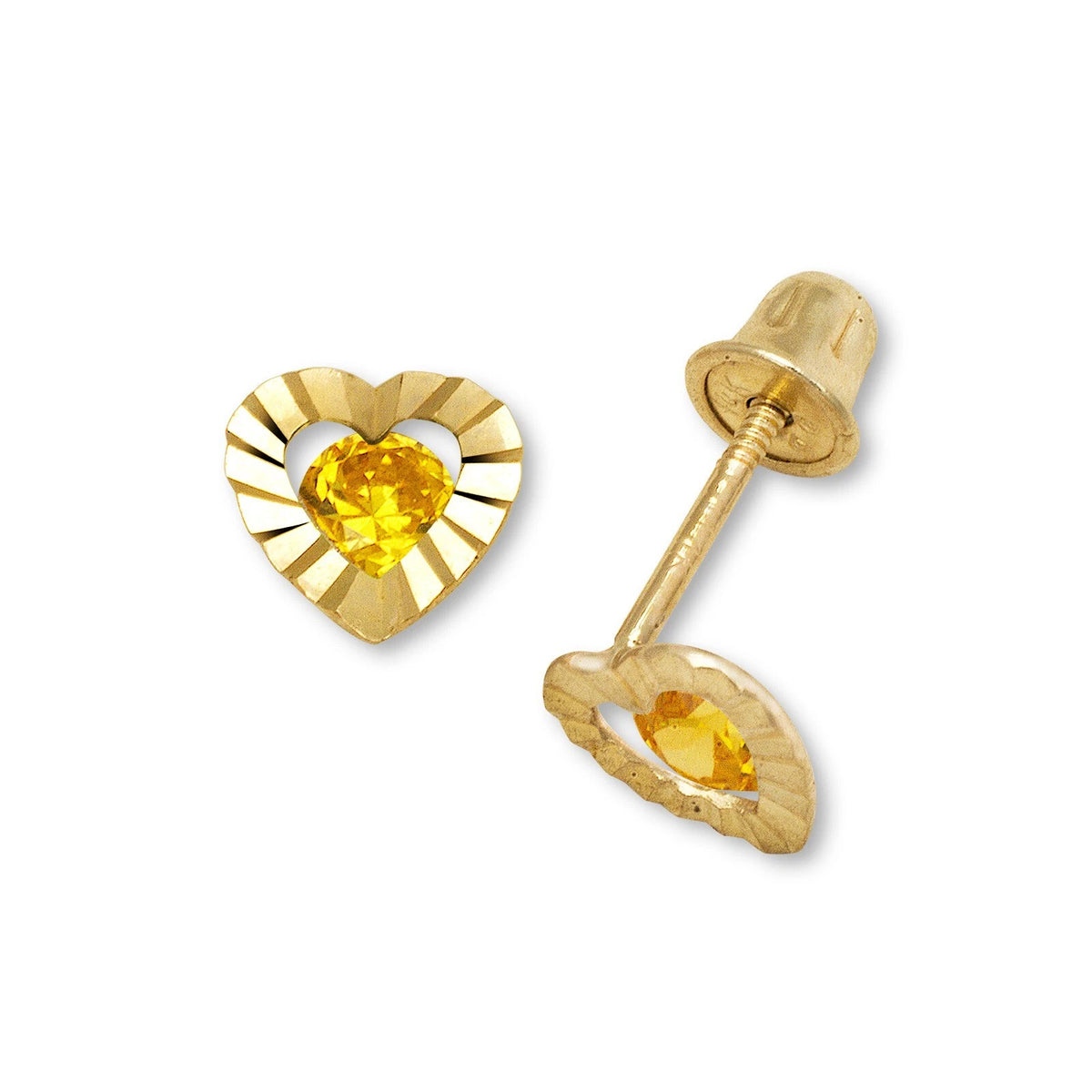 14K Yellow Gold Heart Shape Screw Back Stud Earrings for Girls
