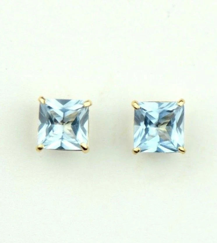 14k Yellow Gold Solid Square Princess Cut Birthstone 6MM CZ Stud Earrings