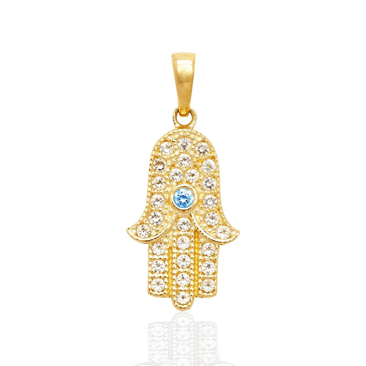 14k Yellow or White Gold Cz Hamsa Pendant