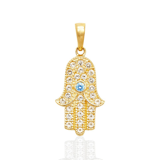 14k Yellow or White Gold Cz Hamsa Pendant