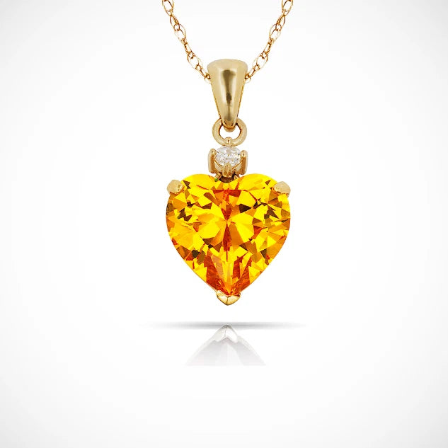 14K Yellow Gold Classic Heart Shaped Simulated CZ Pendant for Women