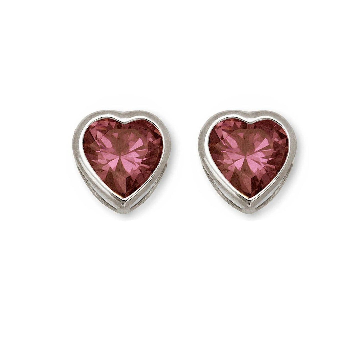 14k Solid White Gold Heart Birthstone Stud Earrings 6mm X 6mm