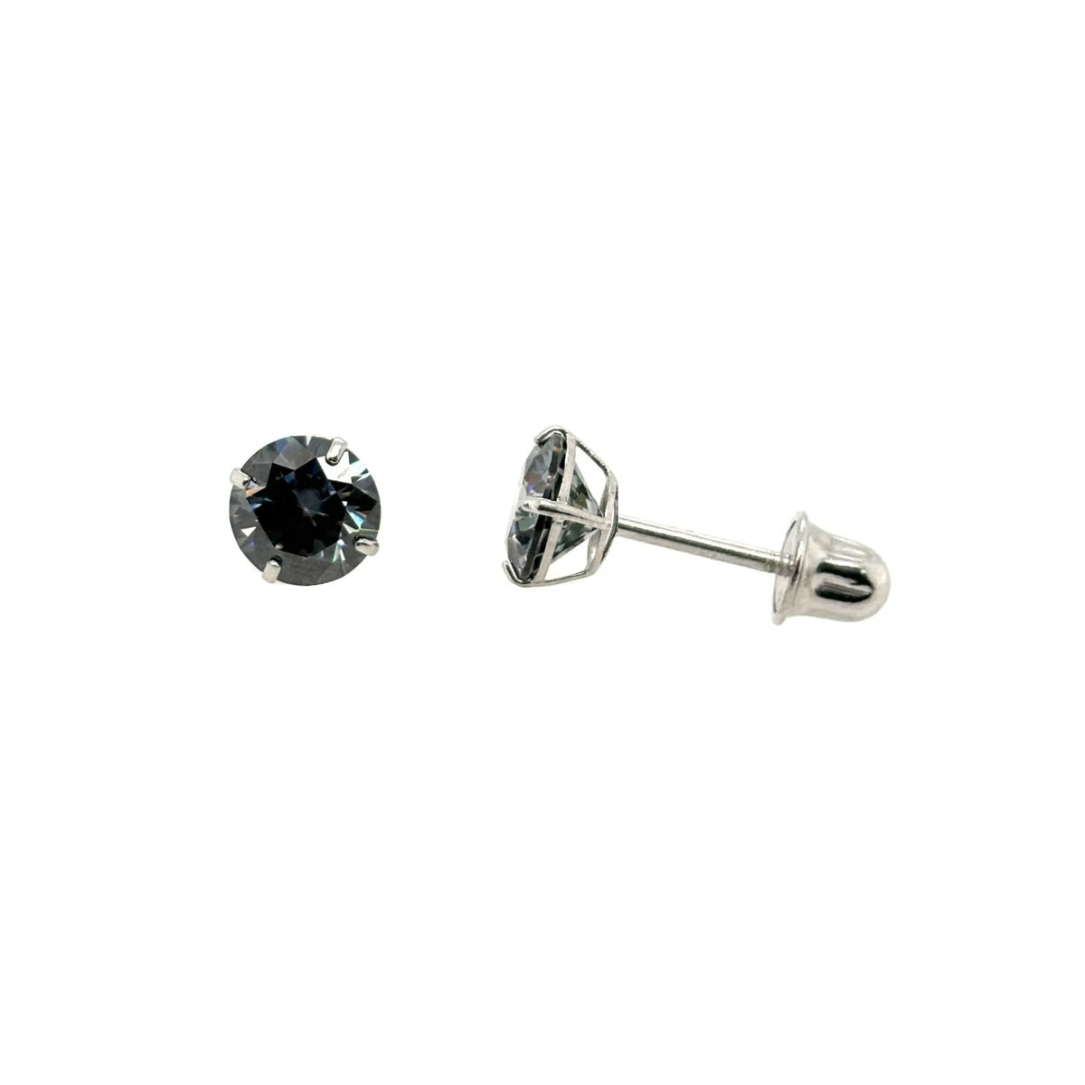 14K Gold GRA Certified D-VVS1 Round Moissanite Grey Screw Back Studs Earrings