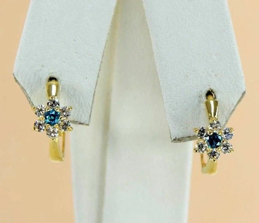 14k Yellow Gold Flower Huggies Hoop Earring Birthstone
