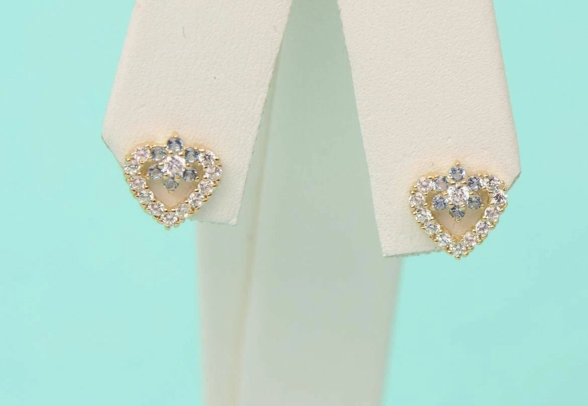 14K Yellow Gold Stud Heart Shape CZ Stud Earrings