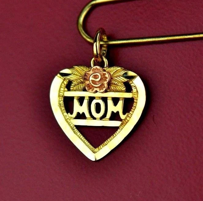 14k Yellow Gold Mom Heart CZ Pendant