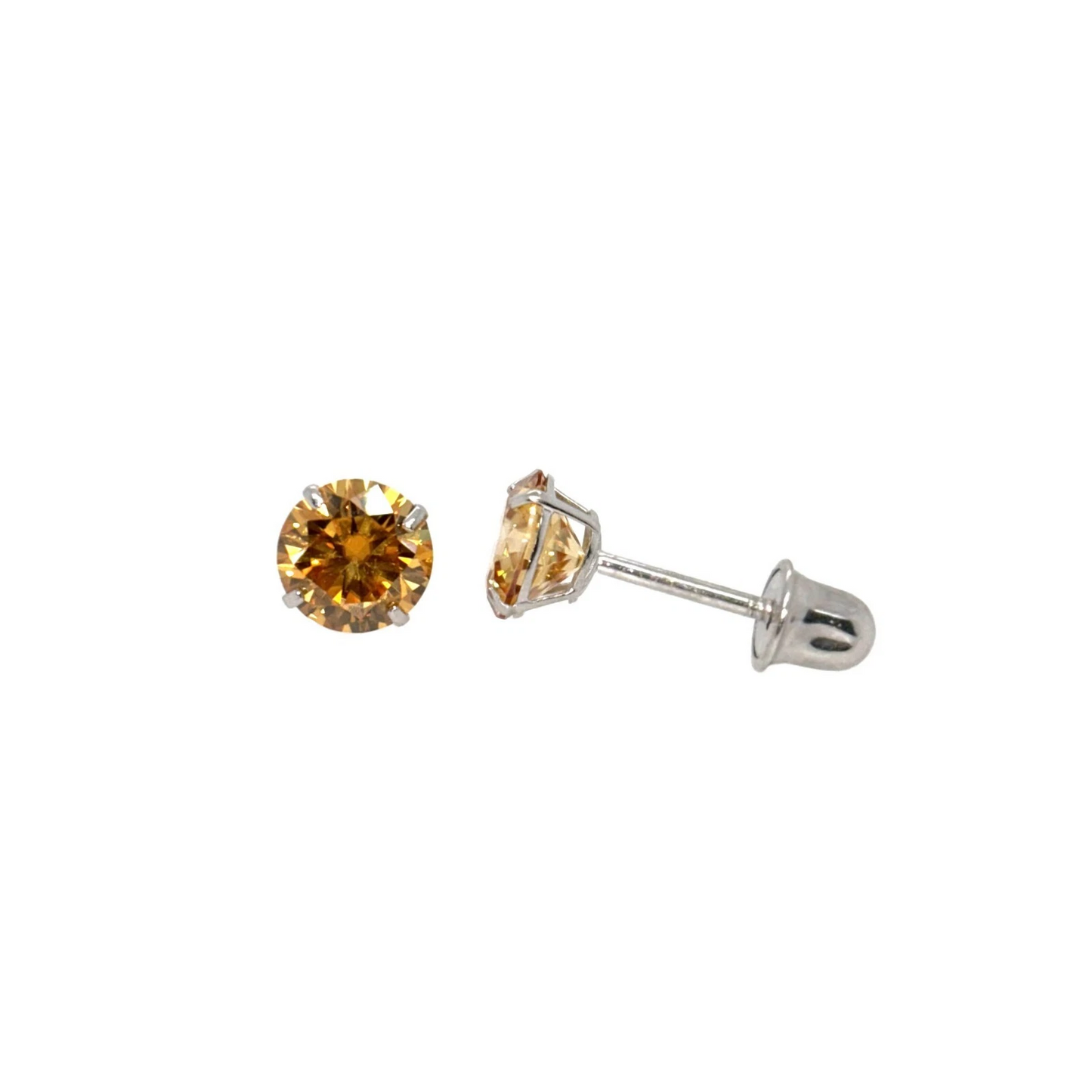 14K Gold Certified GRA D-VVS1 Round Champagne Moissanite Screw Back Studs Earrings