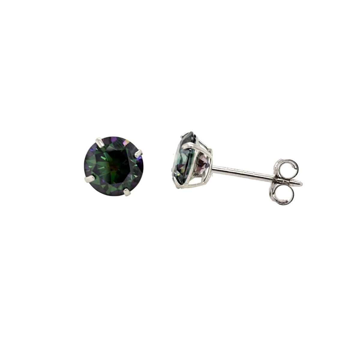 14K Gold GRA Certified D-VVS1 Rainbow Green Moissanite Studs Earrings Push Back