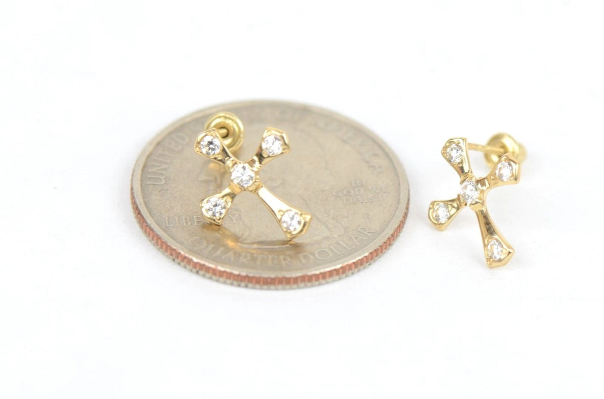 14K Yellow or White Gold Cubic Zirconia Cross Graceful Earrings