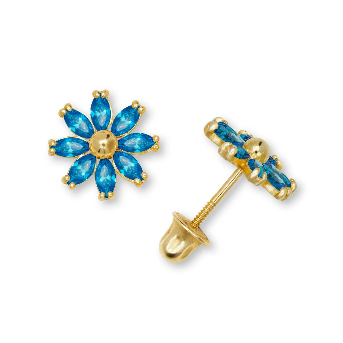 14K Yellow & White Gold Flower Pretty Earrings for Women