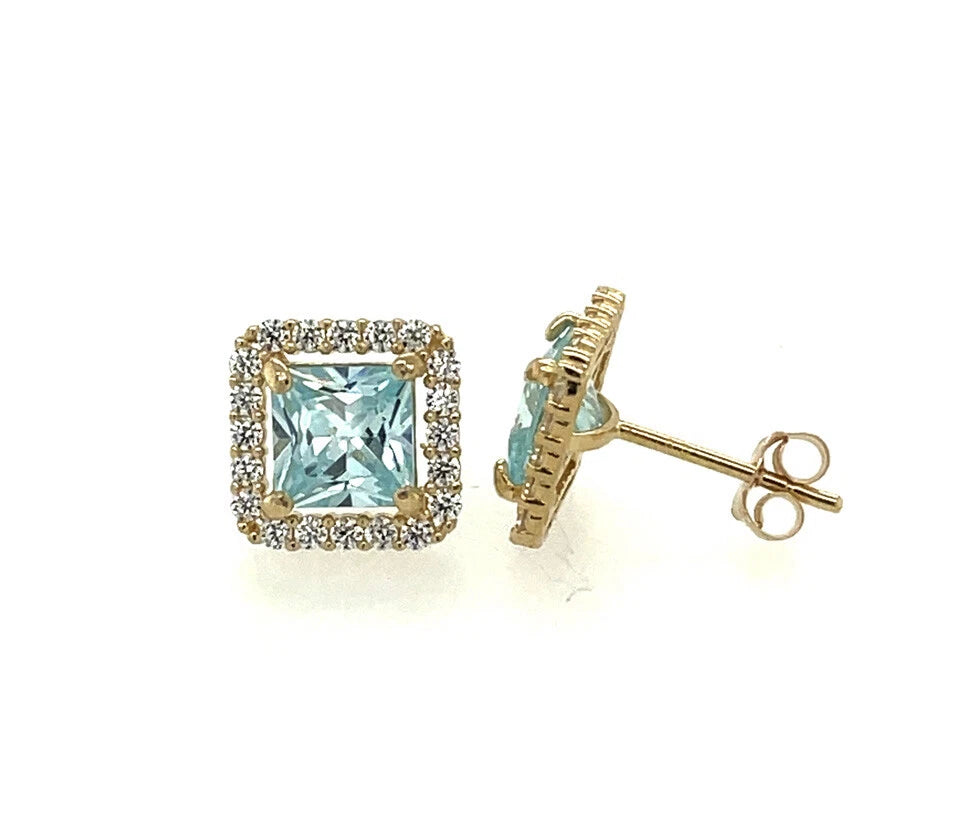 14k Yellow and White Gold Cushion Stud Earrings with Push Back