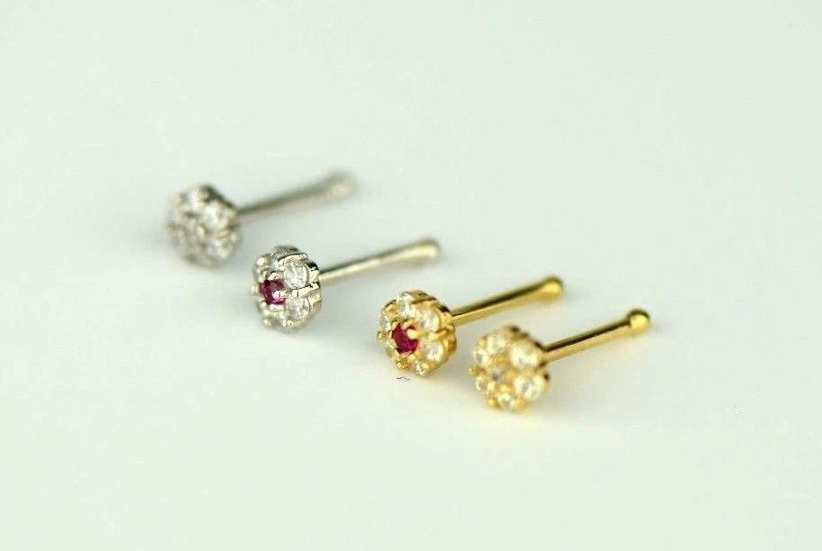 14k Yellow or White Gold Flower Round Nose Piercing