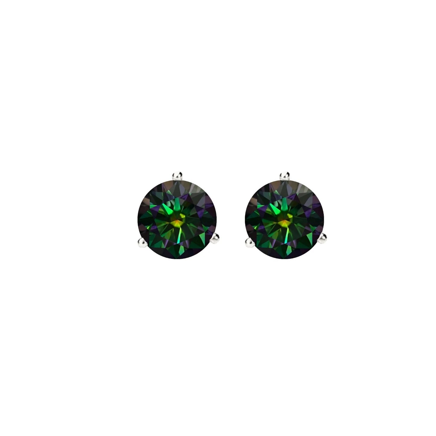 14KGold GRACertifiedD-VVS1 Rainbow Green Moissanite Push Back Stud Earrings
