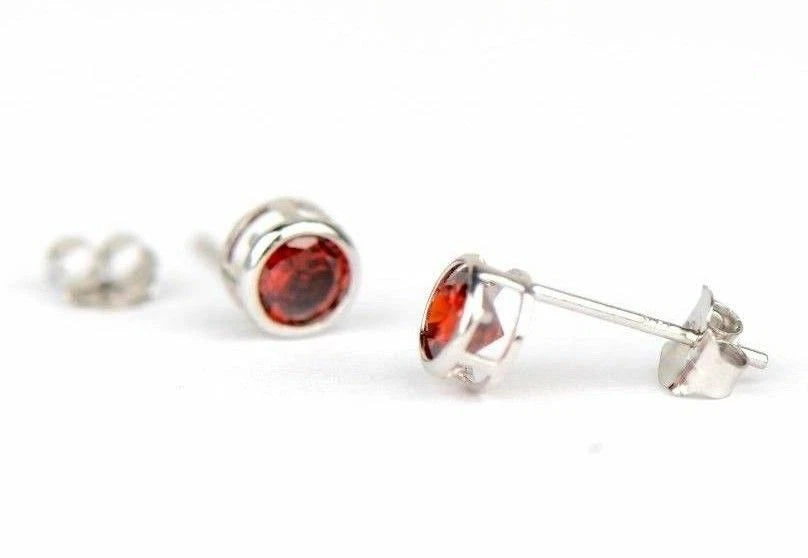 14K Round Bezel 4mm Set White Gold Birthstone Earrings