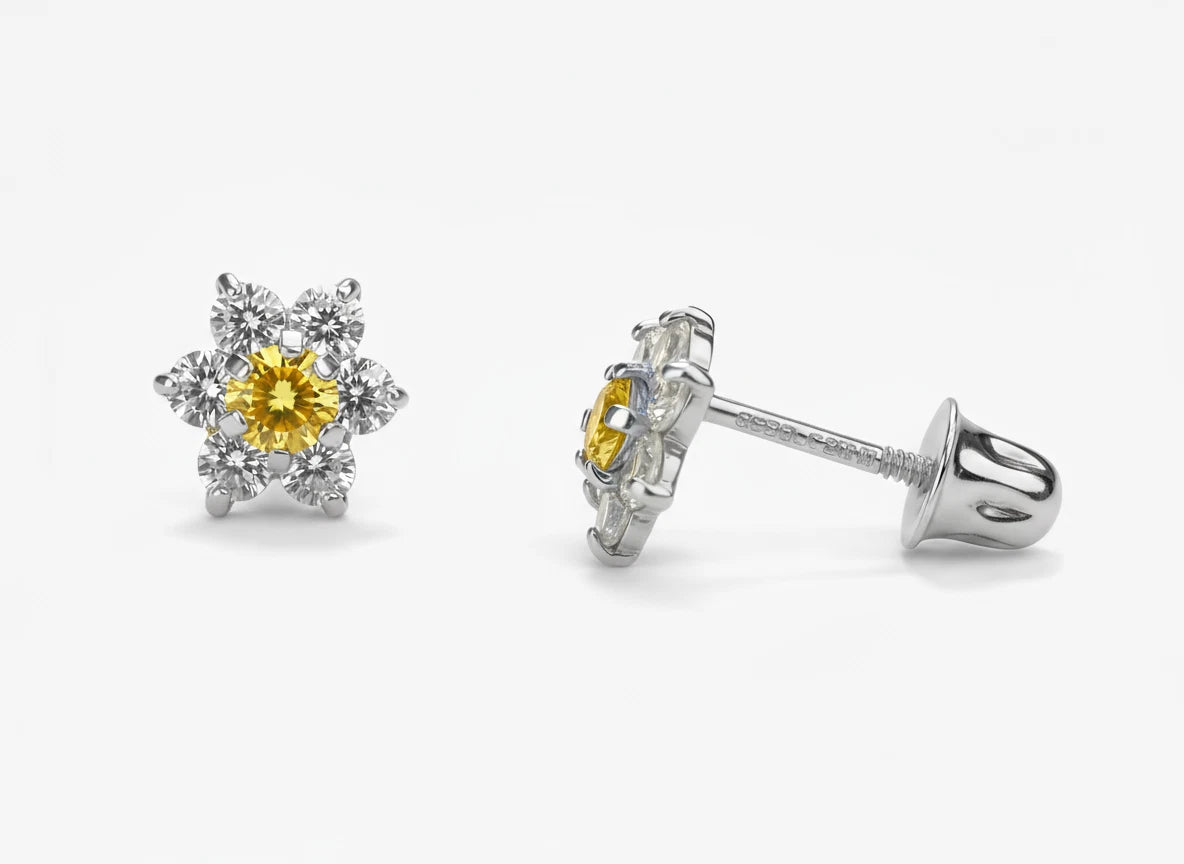 14k White Gold Beautiful Flower Shaped Stud Earrings for Women