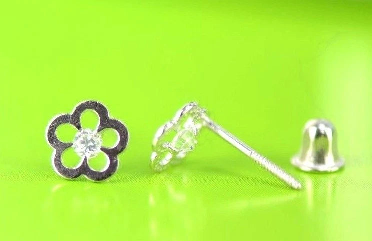 14k Yellow White Gold FlowerCZ Stud Earrings