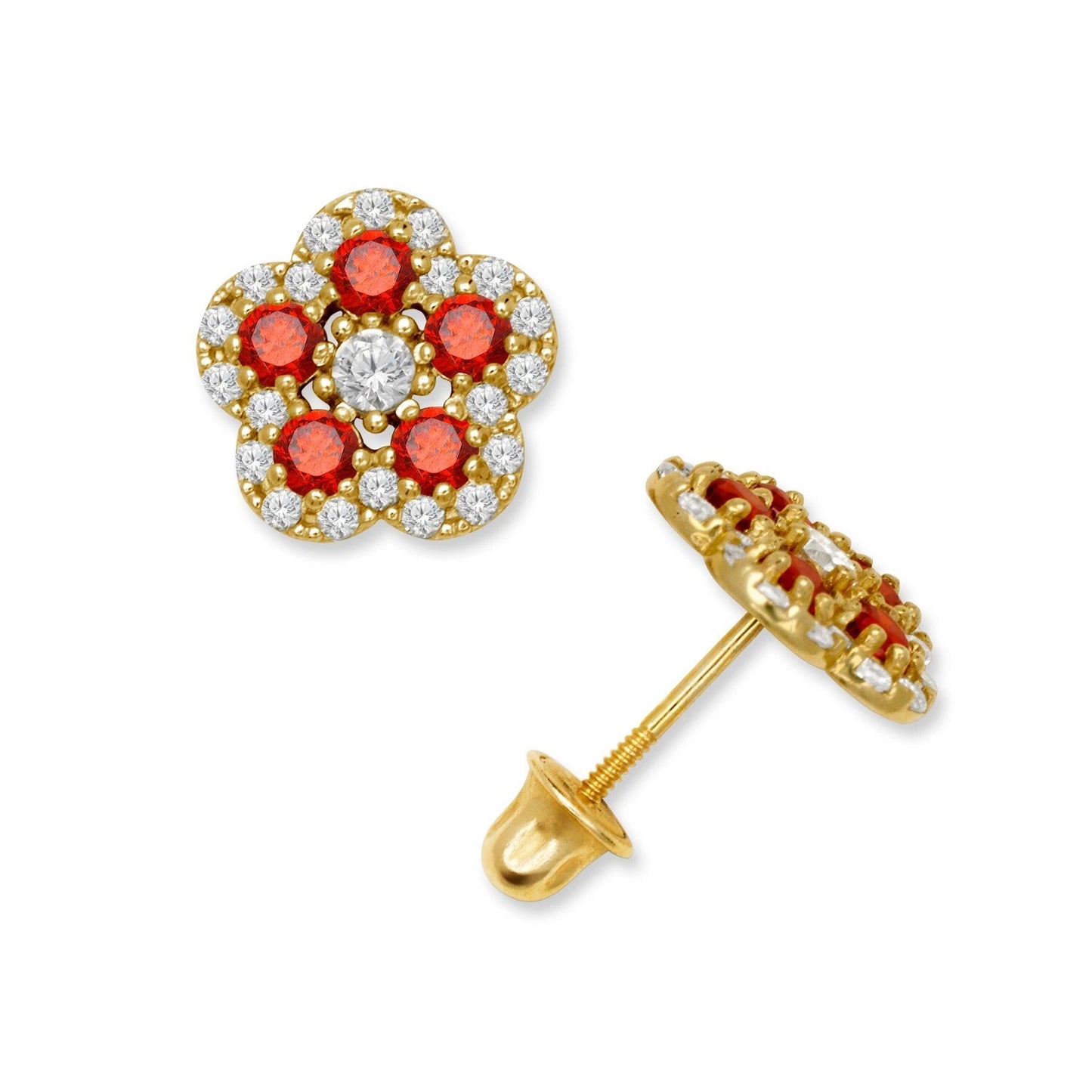 14K Yellow & White Gold Elegant Flower Earrings for Girls